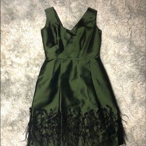 Lela Rose Olive Feather Silk Dress